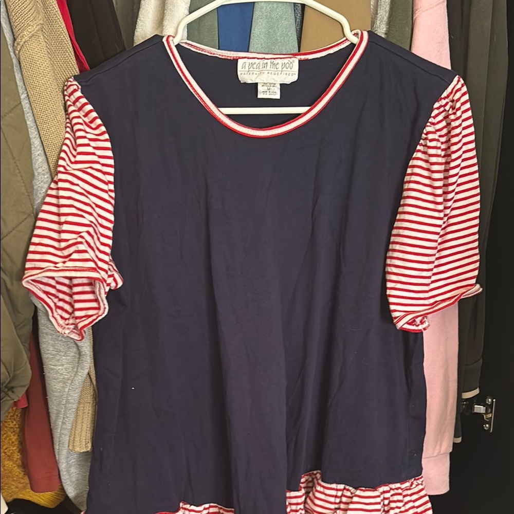 A Pea in the Pod Navy and Red Striped Top